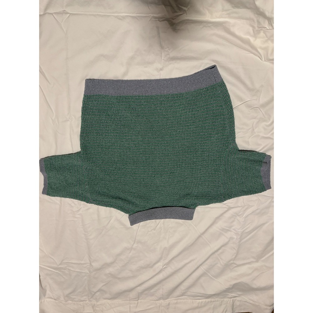Miou Muse Green Grey Knit Polo Short Sleeve Sweater Top Large